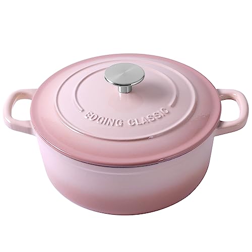 Enameled Cast Iron Covered Dutch Oven with Lid Round Pot for Bread Baking (Pink / 7QT)
