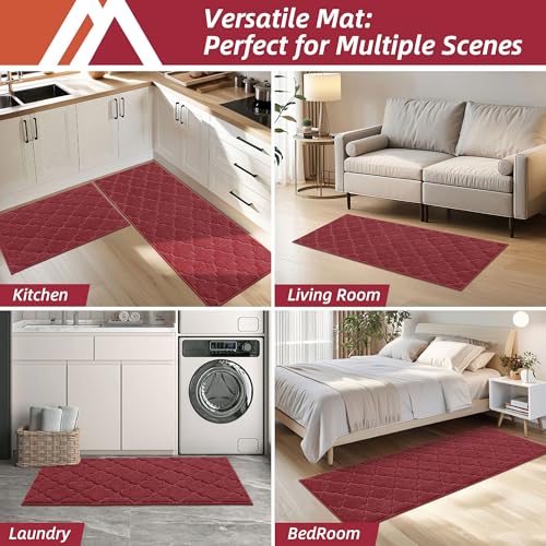 Soft Kitchen Rugs Set of 2 Non Slip 20"x30"+20"x48" (Red / 20"x30"+20"x48")