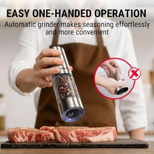 Rechargeable Electric Salt and Pepper Mill Set with Large Capacity (Silver)