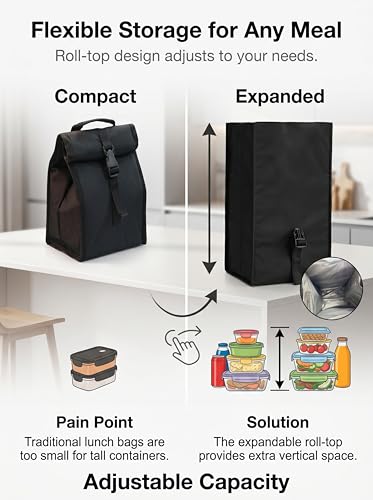 Insulated Foldable Lunch Bag (Black(Soft Fabric))