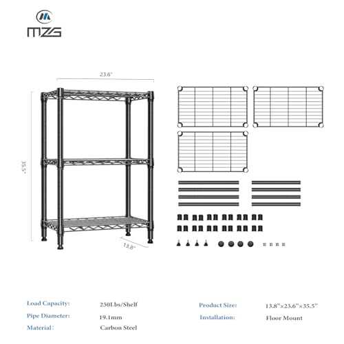 750 lbs 3 Tier Shelf Metal Storage Shelves Shelving Wire Rack Heavy Duty Closet Organizers for Garage Kitchen Bathroom Laundry Black 13.8" D x 23.6" W x 35.5" H (3 tier, 13.8" D x 23.6" W x 35.5" H / Black)