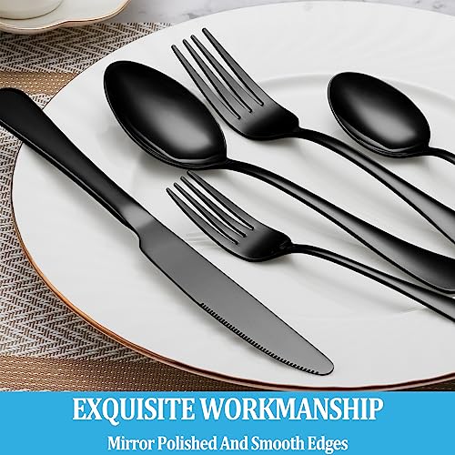60 Pcs Black Silverware Set (Black)