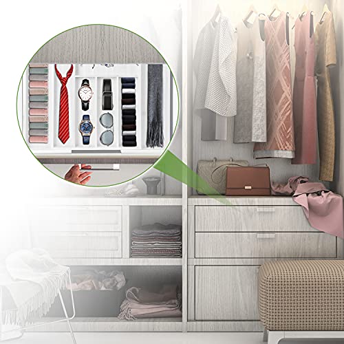 Bamboo Expandable Drawer Organizer for Utensils Holder (White / Large)