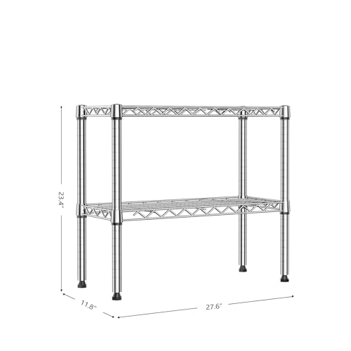 MZG 220 lbs 2 Tier Storage Rack Metal Wire Shelving Unit (2 Tier 11.8" D x 27.6" W x 23.4" H / Chrome)