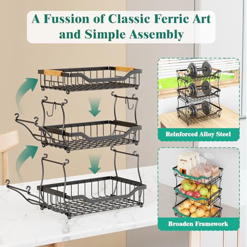 3 Tier Countertop Fruit Basket for Kitchen (3 Tier Wire Basket Top)