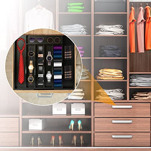 Black Silverware Organizer Kitchen Drawer Organizer Expandable Bamboo Utensil Holder Cutlery Tray for Kitchen Utensil and Flatware Bedroom Office (Black / 7 Slots Expandable)