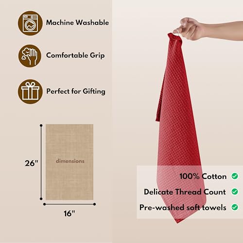 Cotton Kitchen Towel with Hanging Loop 16x26 inches (Set of 6 / Red)