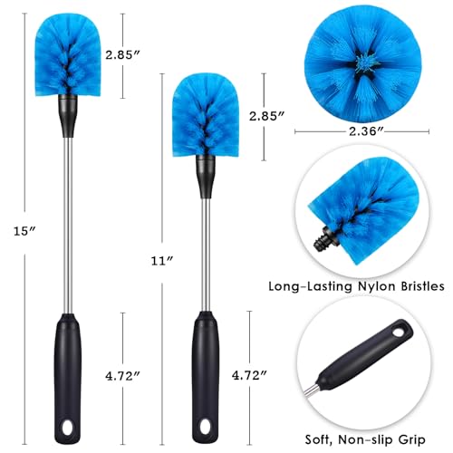 Stainless Steel Bottle Brush with Replaceable Head (Blue / 13 Inch (Pack of 2))