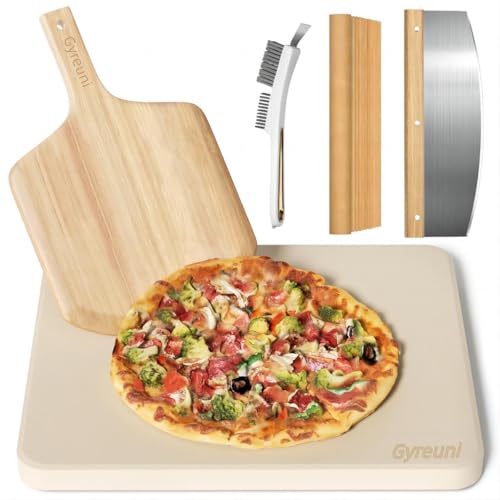 16'' Cordierite Pizza Stone for Oven and Grill with Pizza Peel Set (16 x 14 inch)