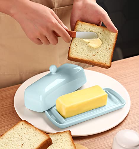 Ceramic Butter Dish with Lid for Countertop (Lake Blue)
