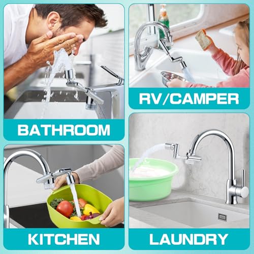 1440° Sink Water Filter Faucet Extender 3.0 (D- Silver3- Telescopic Filtered Swivel Aerator)