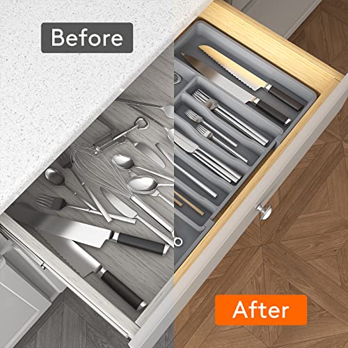 Extra Large Silverware Drawer Organizer (Gray / XL (13-22''W x 15''D))