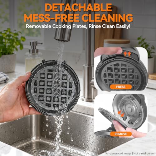 4 in 1 Mini Waffle Maker with Removable Plates (Graphite)