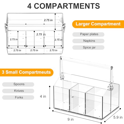 Acrylic Utensil Caddy.Silverware Organizer For Picnic Party (Clear)