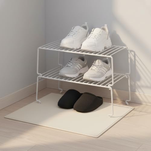 6-Pack Large (15.7x8.54inch) Multi-Level Organizer Rack, Kitchen Shelves for Spice Organization for Cabinet, Pantry Organizers and Storage, Wire Extra Shelf, Desk Organizer, Stackable, White (6-Pack / Large Stackable)