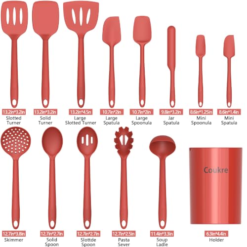 Silicone Kitchen Cooking Utensils Set (PureRed)
