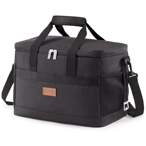 Cooler Bag 30 Cans Collapsible and Insulated Large Lunch Bag Leakproof Soft Cooler Portable for Camping (20L / Black)