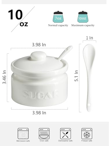 10oz Ceramic Sugar Bowl with Lid and Spoon for Coffee Bar (White / Classic)