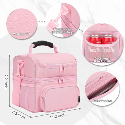 Double Layer Cooler Insulated Lunch Bag Adult Lunch Box Large Tote Bag for Men (Pink#2)