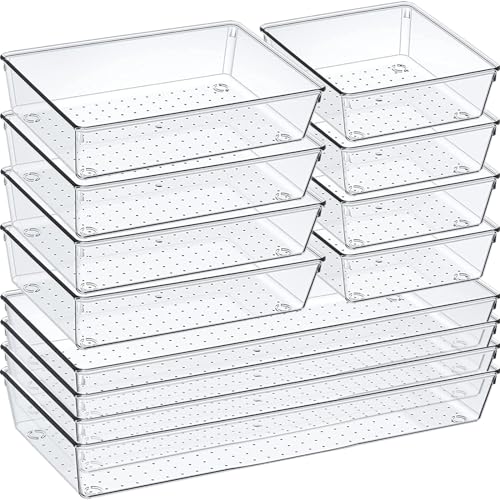 12 Pack Clear Plastic Drawer Organizer Set (12 PACK)