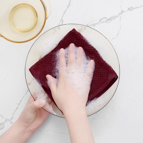 100% Cotton Waffle Weave Kitchen Dish Cloths 8 (Burgundy / 12 X 12 - 8 Pack)