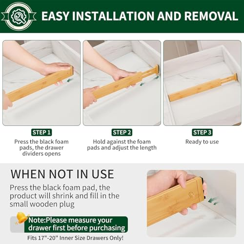 Bamboo Drawer Dividers 2.6" High (6 Pack 17-20"L)