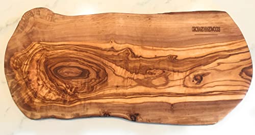 16" Rustic Handmade Olive Wood Bark Edge Charcuterie Board by Orchard Hardwoods (16"L x 6"W)