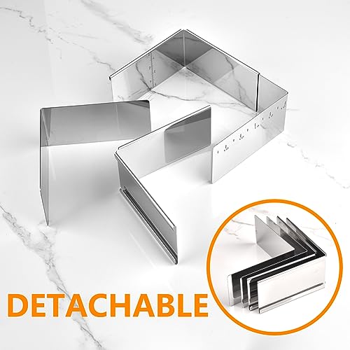 Stainless Steel Extensible Cake Ring Detachable Square Cake Mold Mousse Ring Nonstick Cheesecake Mould Pastry Shaping for Baking ((4.2-7.8) × (4.2-7.8) × 2 in)