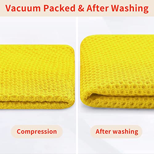 100% Cotton Waffle Weave Kitchen Dish Cloths 6 (Yellow / 12 X 12 - 6 Pack)