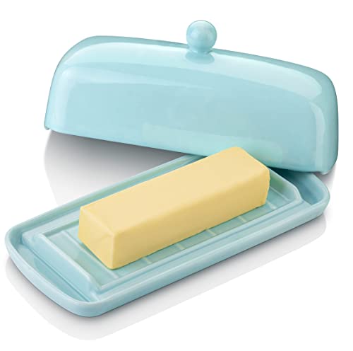 Ceramic Butter Dish with Lid for Countertop (Lake Blue)