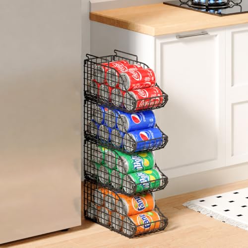 4 Pack Stackable Can Rack Organizer for Kitchen Pantry (4 Pack / Black)