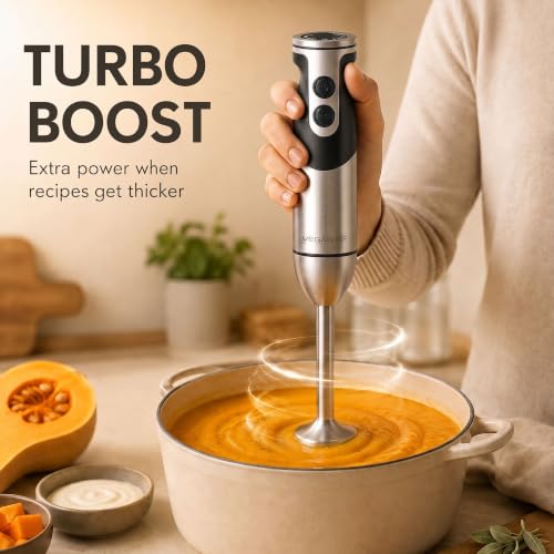 5-in-1 Hand Blender, Powerful Immersion Stick Blender with Titanium Reinforced Blades, 12-Speed Control, Includes Chopper, Beaker, Whisk & Frother for Smoothies & Baby Food (Black / 5-in-1)