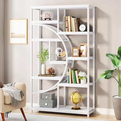 Industrial Bookshelf Bookcase with 9 Open Shelf (White)