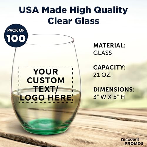100 ARC Stemless Wine Glasses Set (- Custom - Green / 100 glasses)