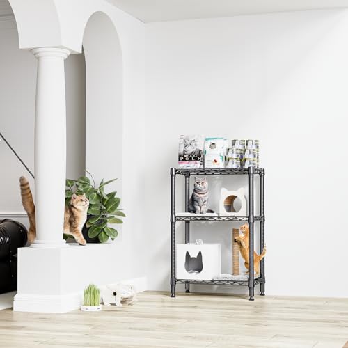750 lbs 3 Tier Shelf Metal Storage Shelves Shelving Wire Rack Heavy Duty Closet Organizers for Garage Kitchen Bathroom Laundry Black 13.8" D x 23.6" W x 35.5" H (3 tier, 13.8" D x 23.6" W x 35.5" H / Black)