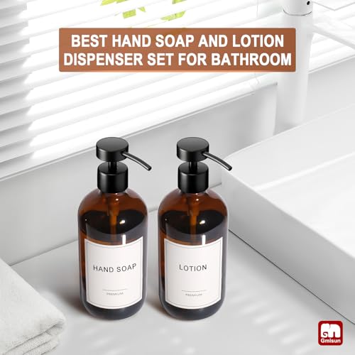 Amber Glass Soap Dispenser (Amber Bottle + Black Flat Pump / 4 Pack)