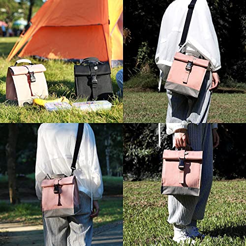 Insulated Lunch Bag Rolltop Lunch Box (Pink)