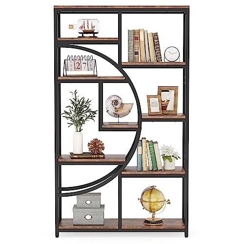 Industrial Bookshelf Bookcase with 9 Open Shelf (Rustic Brown)
