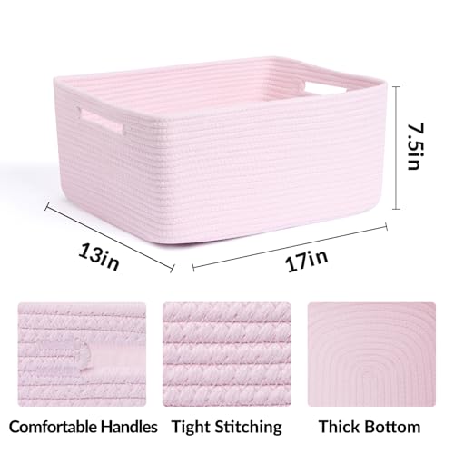 Large Storage Baskets for Organizing (4pcs-L17×W13×H7.5" / Light Pink)