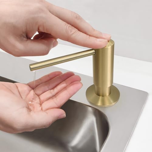 Brushed Gold Brass Built in Dish Soap Dispenser with 17 OZ Bottle (Brushed Gold)