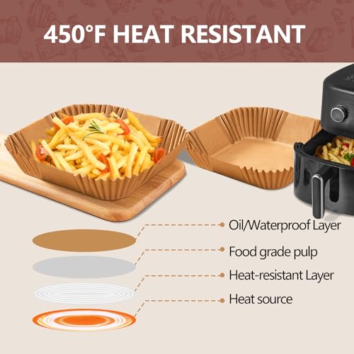 XL10 Inch Disposable Air Fryer Liners 100 Pack Parchment Paper (10 Inch Square)