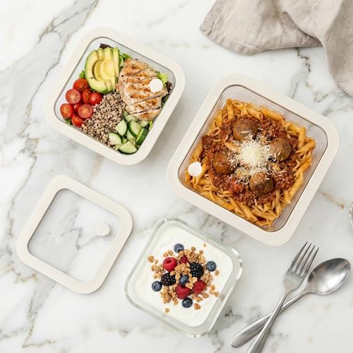 Glass Meal Prep Containers with Lids (White Sand-SQ)