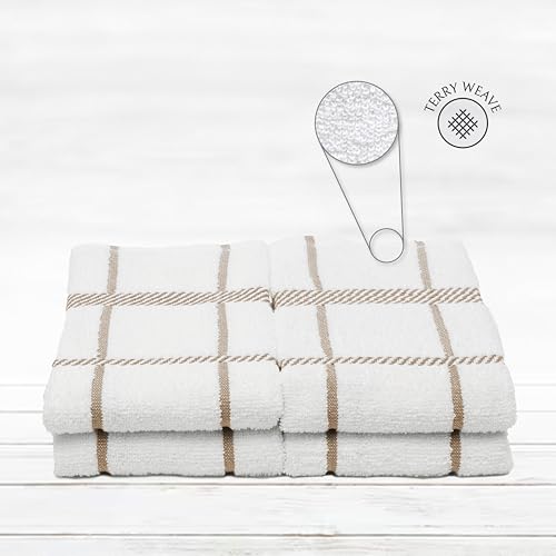 100% Cotton Terry Dish Towels (Dish Towel - 4 pack(Checks) / Tan)