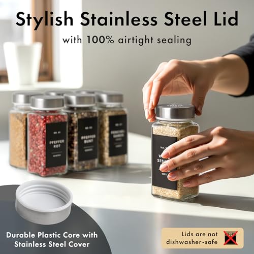 Glass Spice Jars with Label (Stainless Steel Lid)