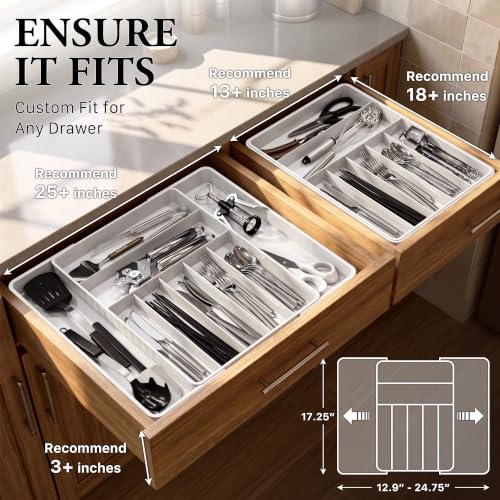 Expandable Kitchen Drawer Flatware Organizer (White)