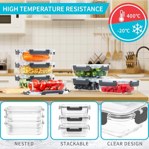 10 Pack Glass Meal Prep Containers (10PACK 22OZ)