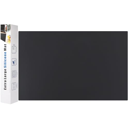 Silicone Mats for Kitchen Counter Thicker Extra Large Heat Resistant Mats Countertop Protector Liners for Bottom of Oven Air Fryer Coffee Maker (24"L x 16"W / Black)