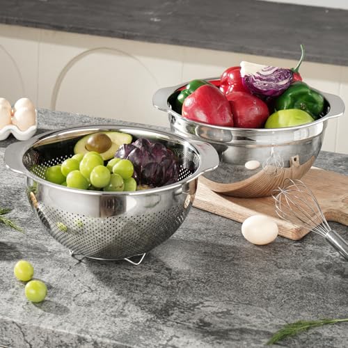 18 8 Stainless Steel Microwell Colander (3.5QT Colander+3.5QT Mixing Bowl / primary colour)
