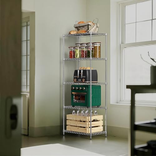 1250 lbs 5 Tier Shelf Metal Storage Shelves Wire Rack Closet Organizers with Wheel for Garage Kitchen Bathroom Laundry Chrome 13.7" D x 23.6" W x 62.4" H (5 tiers, 13.7"D x 23.6"W x 62.4"H / Chrome)