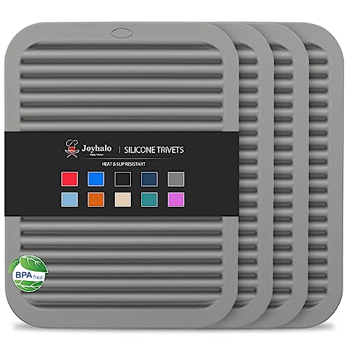 4 Pack Square Silicone Trivets (9x12in, 4 Gray Rectangle)